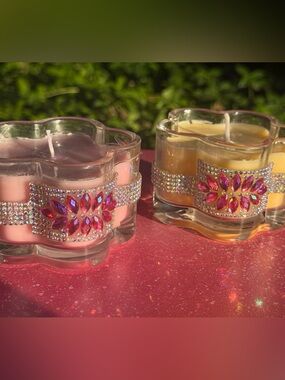 Embellished Glass decorative Candles - with rhinestone accents-FREE GIFT!